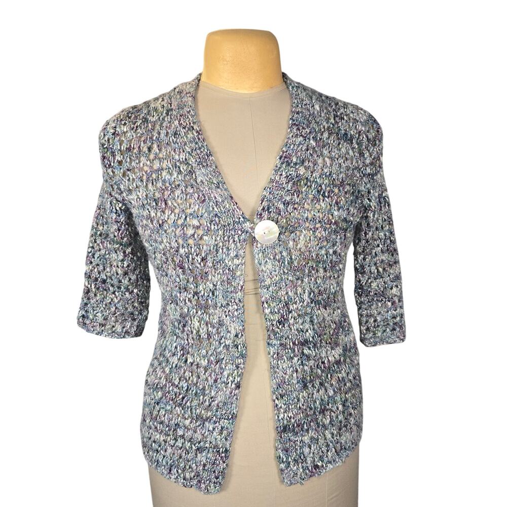 WindiRiver‎ Open Knit Cardigan Boucle Sweater Cottagecore Artsy Pastel Fairycore